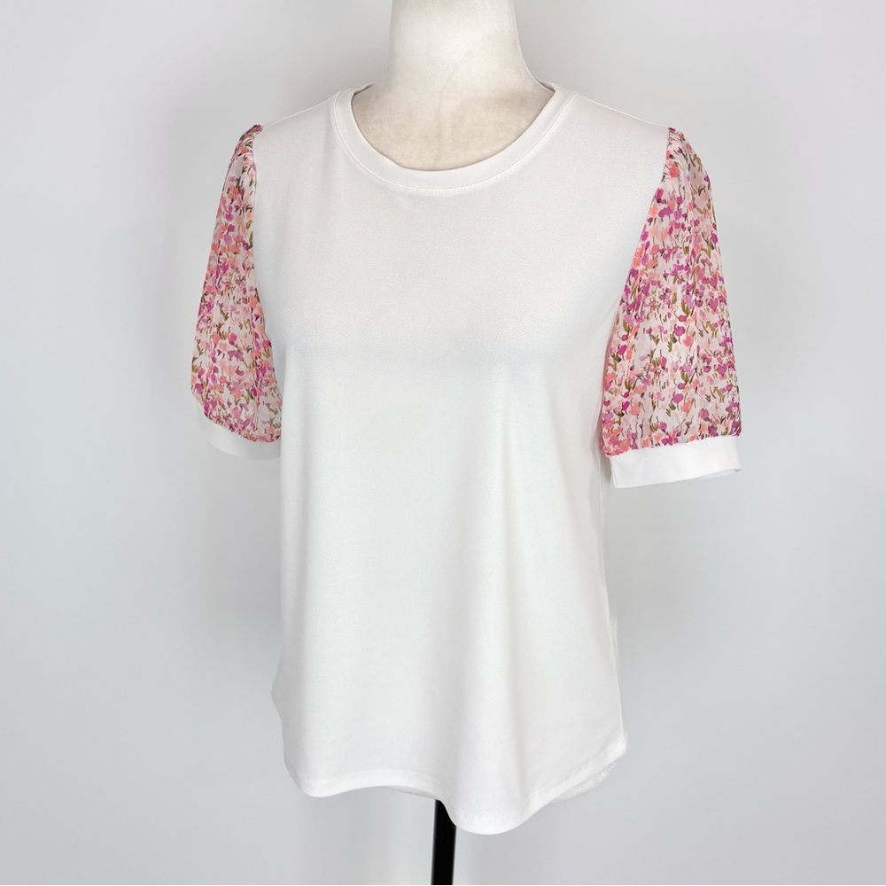 CeCe ivory and pink floral top